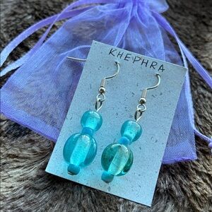 Handcrafted Glass Lampwork Bead Earrings | Turquoise Blue Handmade Earrings